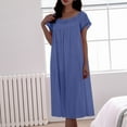 thumbnail image 2 of Elvqul Womens Long Nightgowns Plus Size Pajamas Dress for Women Short Sleeve Blue Nightgowns, 2 of 6