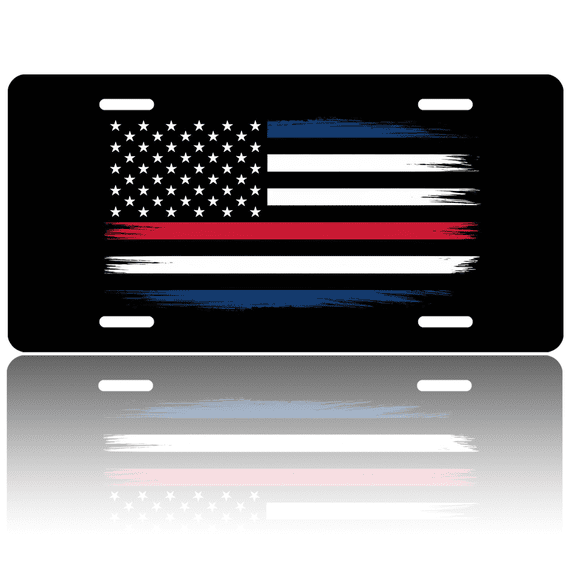 1 Pcs 2D Flat License Plate Covers & Frames, Thin Red Line Flag For Decorative Front, Waterproof For Decoration Aluminum License Plate Covers & Frames Cover For Men Women, 12" X 6"