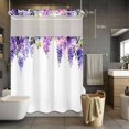 thumbnail image 2 of No Hook Shower Curtain with Snap in Liner, Spring Lavender on Top Waterproof Fabric Bathroom Curtain Mesh Top Window, Pastoral Floral Art Shower Curtains 60x72in, 2 of 9