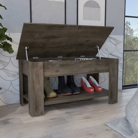Newboti Furniture Austin Storage Table, One Extendable Table Shelf, Four Legs, Lower Shelf -Dark Brown 30878