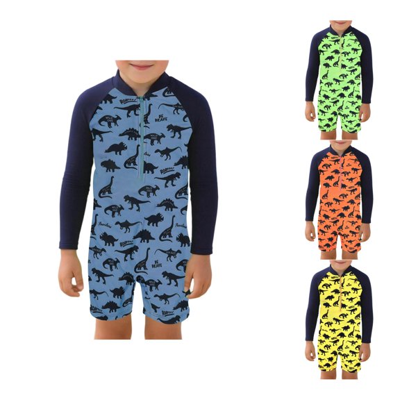 VOUZZA Boys One Piece Swimsuit Stretch Long Sleeve Rash Guard Bathing Suit Zipper Summer Beach Comfortable Swimwear Outfits