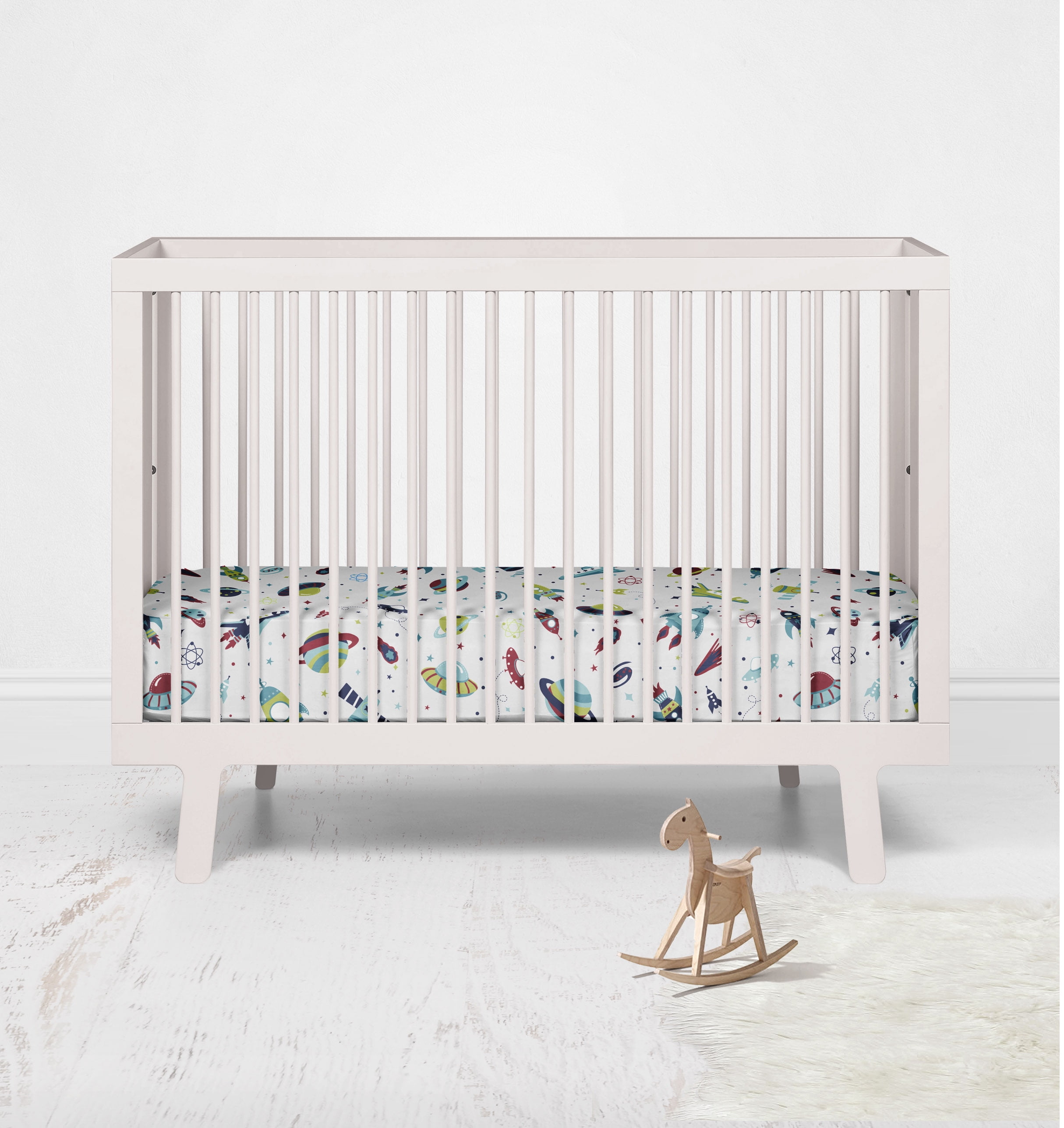 Boys Multiple Options of Crib or Toddler Bed Fitted Sheet 100% Cotton Percale, Airspace, Aqua/Red/Orange/Green/Navy