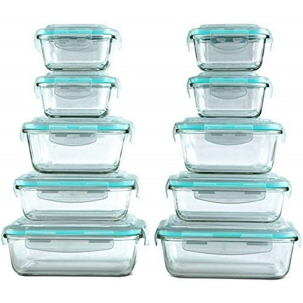 [20 piece] glass food storage containers set with snap lock lids safe