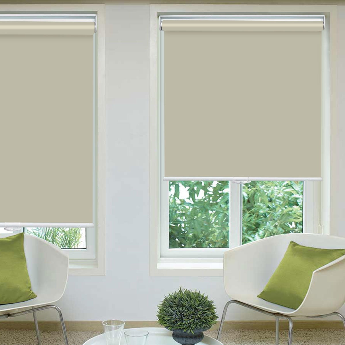 Blackout Roller Shades, Cordless Roller Window Blinds with Thermal Insulated for Office, Living Room, Bedroom, Kitchen, Easy Installation--Beige+29"W x 60"H