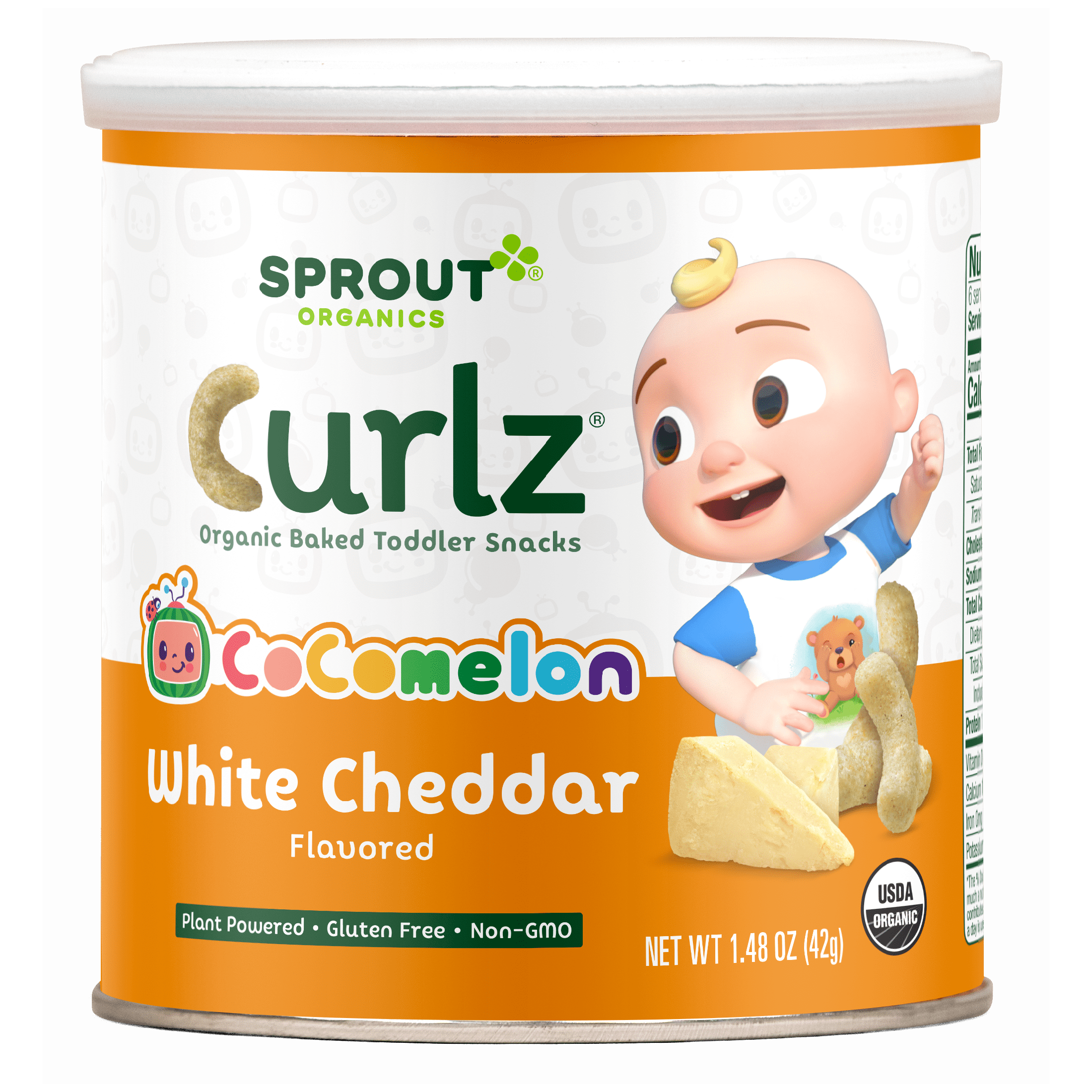 CoComelon Sprout Organics Toddler Snacks, Organic White Cheddar Curlz, 1.48 oz Canister