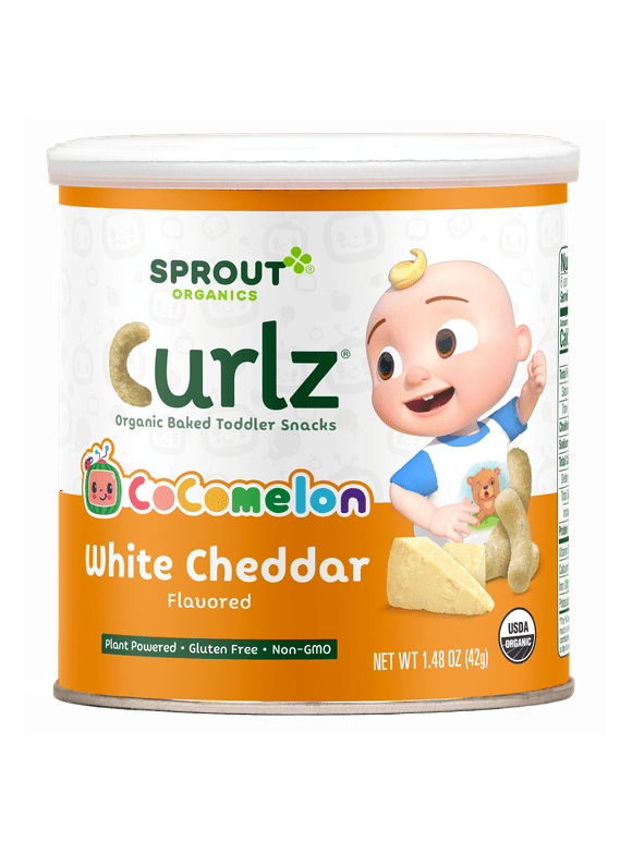 CoComelon Sprout Organics Toddler Snacks, Organic White Cheddar Curlz, 1.48 oz Canister
