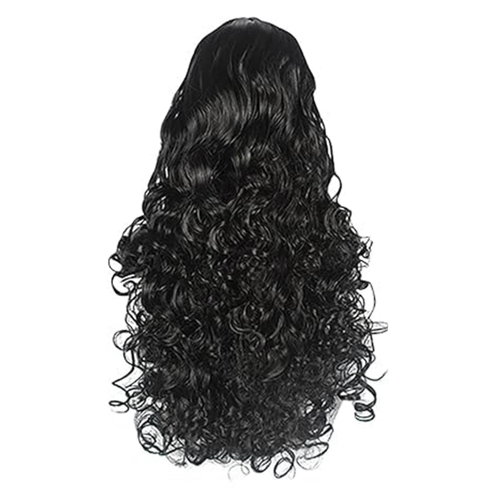 Long Wavy Brown Wig with Bangs for Women, Synthetic Heat Resistant Hair Wig for Daily Wear and Party Use(Black,One Size)