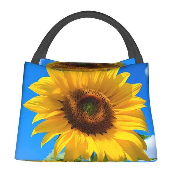 Easygdp Blue Sky Sunflower Bolsa de Almuerzo Insulada Reutilizable, Bolsa de Mano y Bandolera para Oficina, Trabajo, Viajes