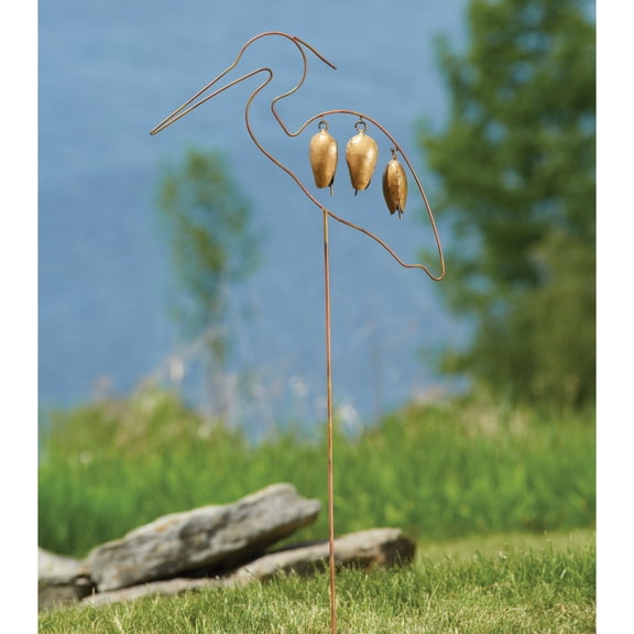 Ancient Graffiti Crane with Bell Flamed Garden Stake