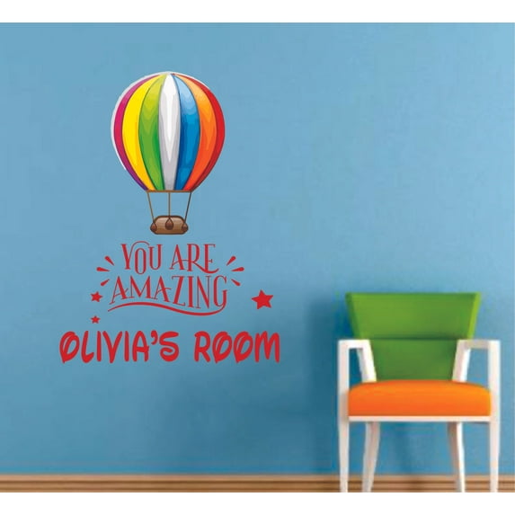 Hot Air Balloon Amazing Quote Cartoon Customized Wall Decal - Custom Vinyl Wall Art - Personalized Name - Baby Girls Boys Kids Bedroom Wall Decal Room Decor Wall Stickers Decoration Size (20x18 inch)