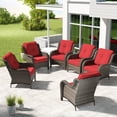 thumbnail image 3 of Meetleisure 6 Piece Wicker Patio Furniture Set, Rattan Chairs with High Back, Deep Seating, Wide Armrest, Thick Cushions for Deck Porch, Red, 3 of 9