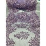 VALENTINA TEXTILE INC Sequin lace Fabric with Embroideries on mesh (1 Yard, Lilac) VT-14