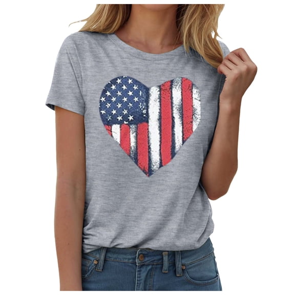 TOWED22 4th of July Shirts Women USA Patriotic T-Shirt American Flag Tee Tops(Grey,XXXL)