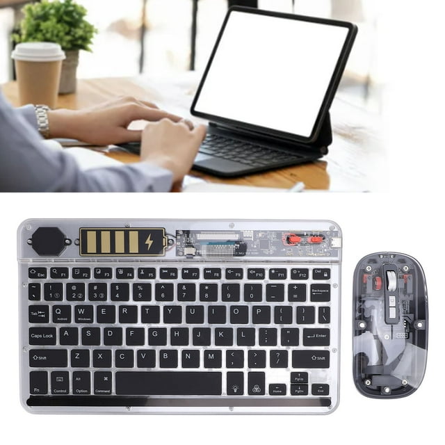 Clavier Souris Combo, Clavier PC Sans Fil Silencieux Ultra Mince Rétroéclairé RGB avec Souris pour Tablettes Blanc, Noir