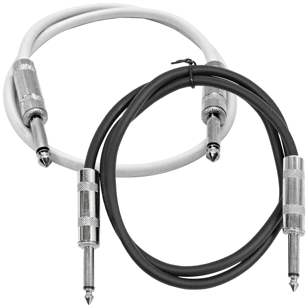 Seismic Audio Pair of 2 Foot 1/4 Inch TS Patch Cables Unbalanced