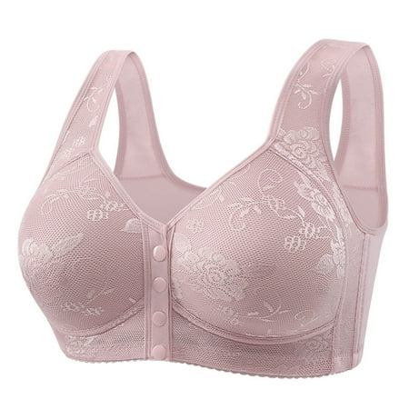 Hinvhai Women s Front Closure Bras Clearance Posture Full Coverage Plus Size Lace Underwire Unlined Bra Daily Solid Color Bras Plus Size Bras Pink XXXXXL(XXXXXL)