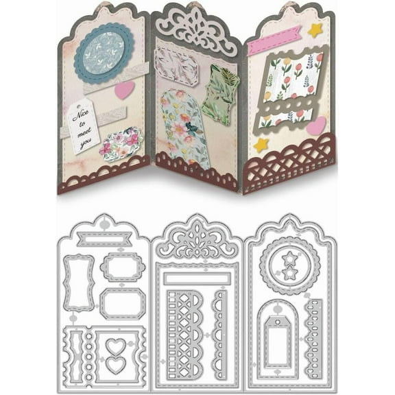 3D Folded Card Cutting Dies Carbon Steel Die Cuts Stencils Stamp Frame Embossing Scrapbooking Template for Greeting Card Making Party Invitation oto Album Gift Decor 1pc
