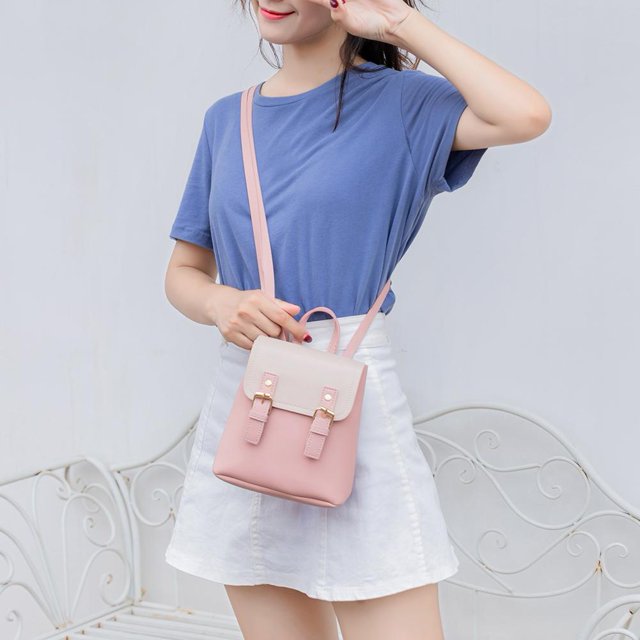 Bolsa Mini bolsos de hombro de cuero PU para mujer, mochila con solapa, bolsos escolares para mujer (rosa) JShteea Para Estrenar