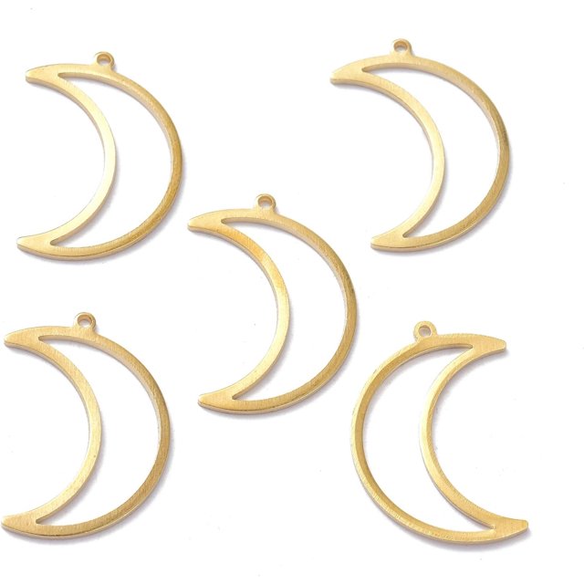 30 colgantes de luna de latón crudo (sin baño), colgantes huecos de luna, accesorio decorativo.
