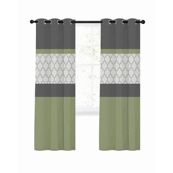Sage Green Morocco Blackout Curtains, Light Blocking Print Window Curtains, Modern Stitching Geometric Striped Grey Thermal Insulated Window Drapes for Living Room 2 Panels, 55"W x 39"L