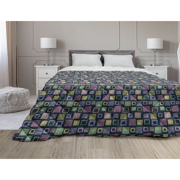 Tropical Down Alternative Comforter, Leaves of Banana Palm and Lilies Hawaii Brazil Botanical Watercolor Art, Microfiber Quilt for All Season, 5 Sizes, Coral Orange and Blue, by Ambesonne