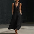 thumbnail image 2 of ZQUUVOU Maxi Dresses for Women Cotton Summer Sleeveless Deep V Button Down Tank Dress with Pocket Casual Boho Beach Vacation Black, 2 of 8