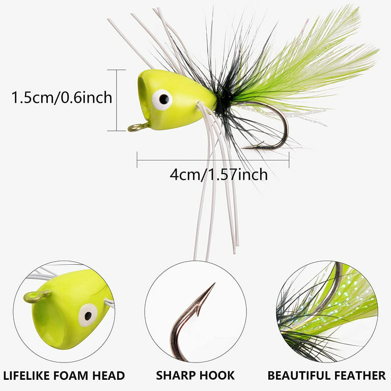 Dry Fly Fishing Popper Lure Kit, 15Pcs Fly Bug Lures Steelhead