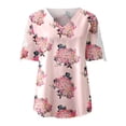 thumbnail image 6 of DHFJKG Women Floral T Shirt Summer Short Sleeve Fashion Printing V Neck Loose Fit Shirts Hawaii Beach Vacation Clothes Cozy Tops, 6 of 7