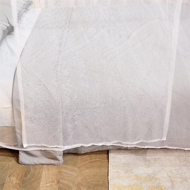 xiaxaixu Rideaux de Lit à Baldaquin, Baldaquin de Lit Princesse à 4 Montants d'Angle avec Bordure en Dentelle, Moustiquaire pour Chambre d'Adultes et d'Enfants