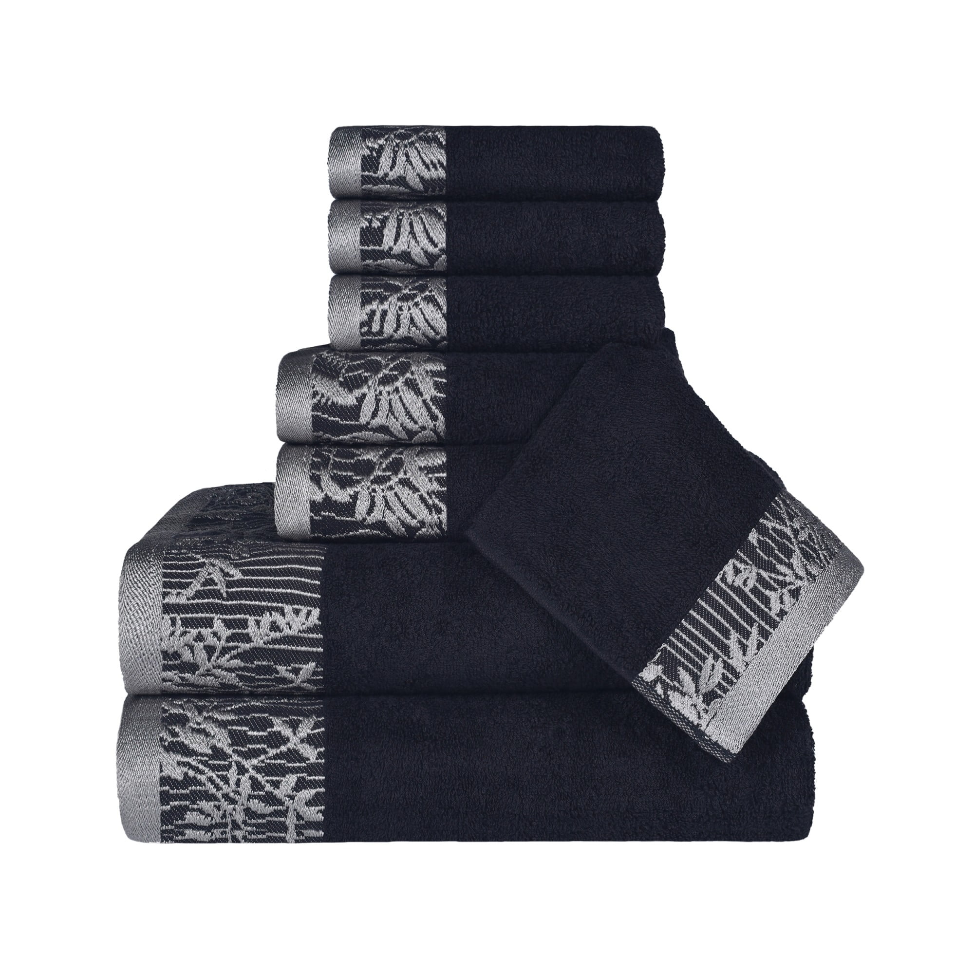 Superior Cotton Solid and Marble Towel Set 10 PC Mixed Black Piece