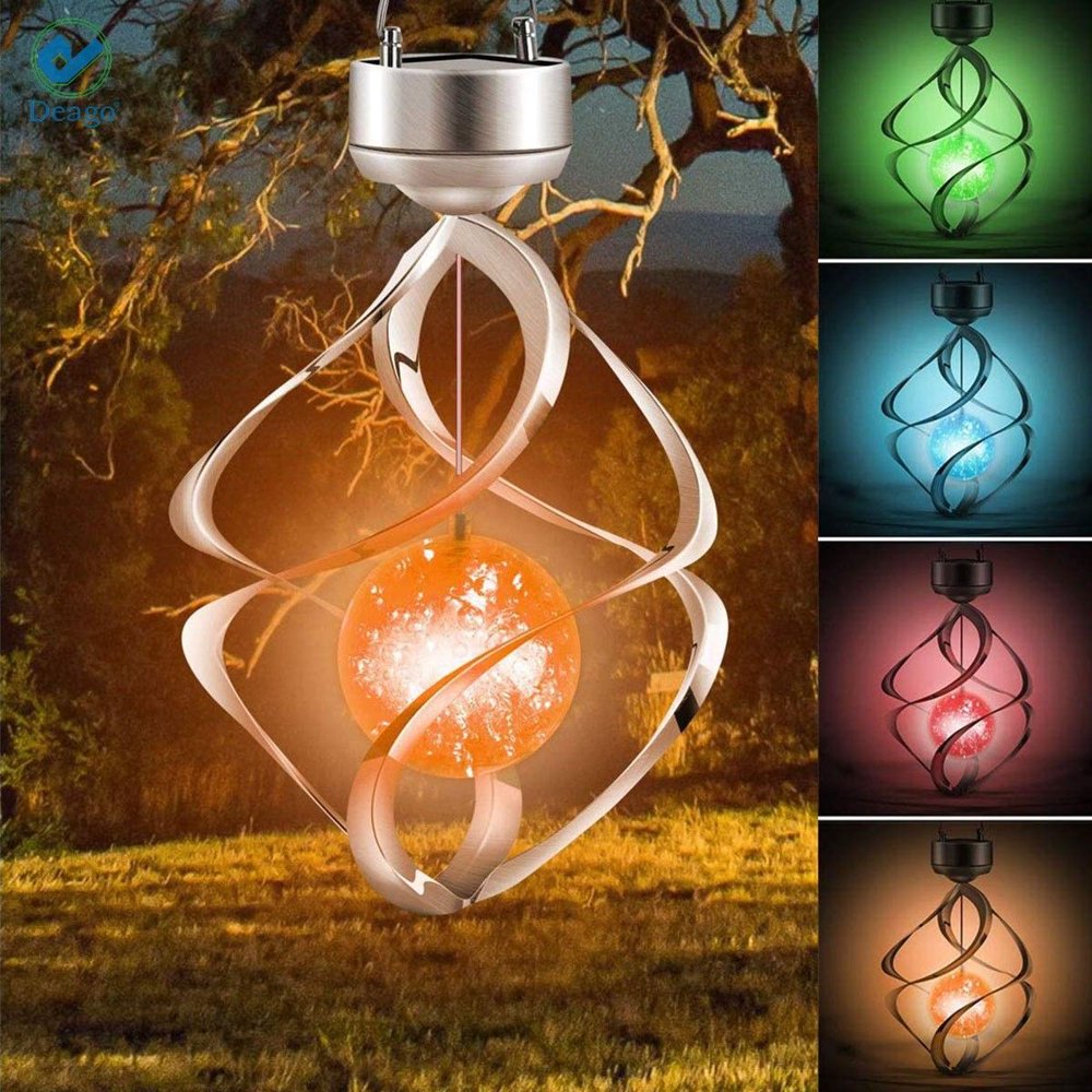 Deago Solar Powered Wind Chimes LED Spiral Spinner Lamp Colour Changing