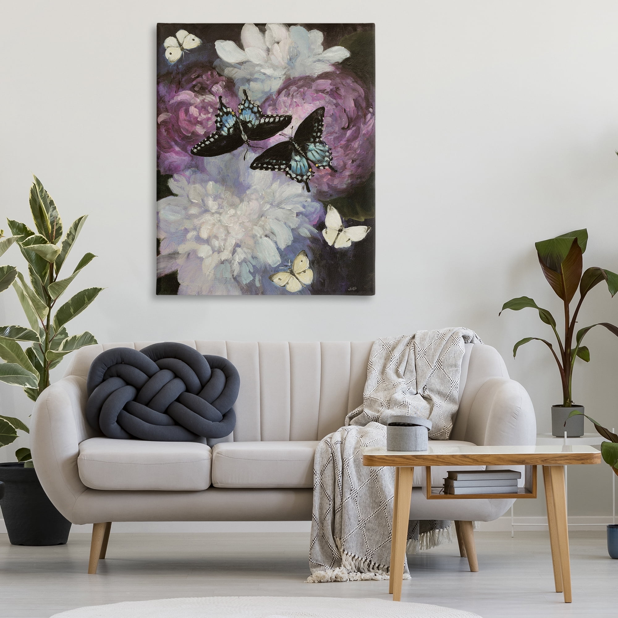 Stupell Industries Midnight Garden Butterflies Animals & Insects Painting Gallery Wrapped Canvas Art Print Wall Art, 36 x 48