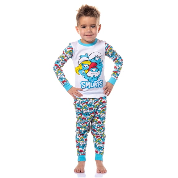 The Smurfs Toddler Boys' Smurfette Papa Smurf Brainy 2 Piece Tight Fit Long Sleeve Shirt Pajama Pant Set