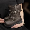 thumbnail image 4 of NOKIO Vintage-Style Cowboy Boots for Girls, Mid-Calf Riding Booties with Rustic Buckle Acents & Easy Side Zipper Closure, Durable Winter Footwear, 4 of 4
