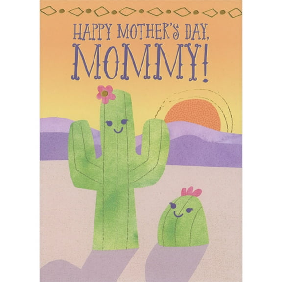 Designer Greetings Two Cute Cacti in Desert with Purple Hills Juvenile Mommy Mother's Day Card from Daughter