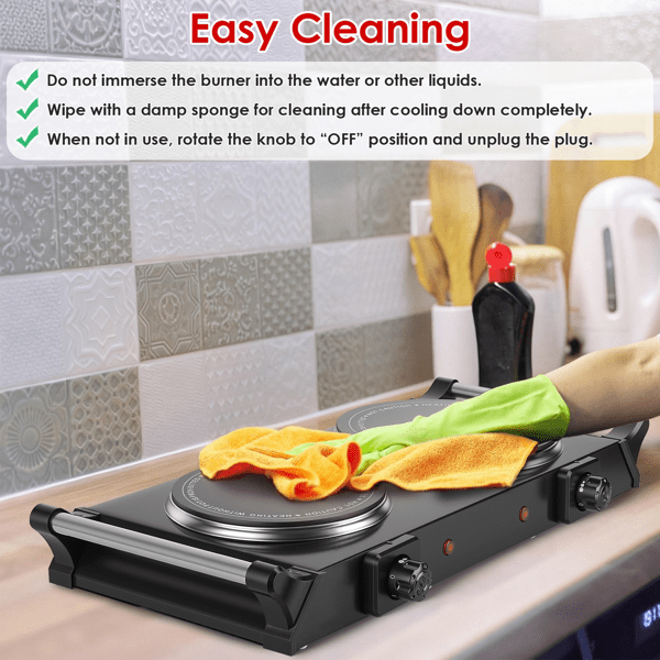 Olurrisa Dual Electric Hot Plate - 5-Second Quick Heating with 6.3&7.5in Glass Plates, Thermostat Control & Auto Shut-Off, 338-1022℉ Adjustable Temp for Camping/College/Small Kitchen