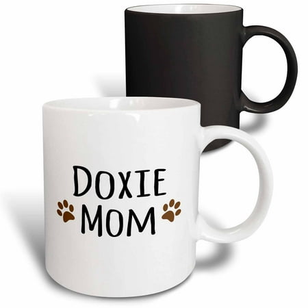 

3dRose Doxie Dog Mom - Dachshund - Doggie by breed - brown muddy paw prints - doggy lover pet owner mama Magic Transforming Mug 11oz