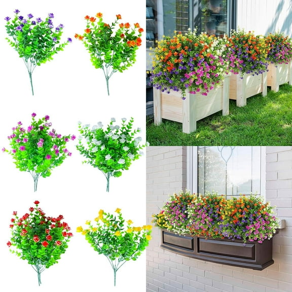 8*Simulation Flowers Clearance! Nomeni 8Pc Artificial Flower Simulation Flower Outdoor Flower Home Decoration Plastic Green Bush, Fake Flowers Promotion Sale!
