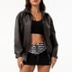 thumbnail image 1 of Chaquetas y abrigos de piel sintética de manga larga sin capucha para mujer, de moda, de color liso, con cuello vuelto, cremallera, capucha y sin bolsillo, chaqueta de piel para mujer, parte superior, 1 of 9