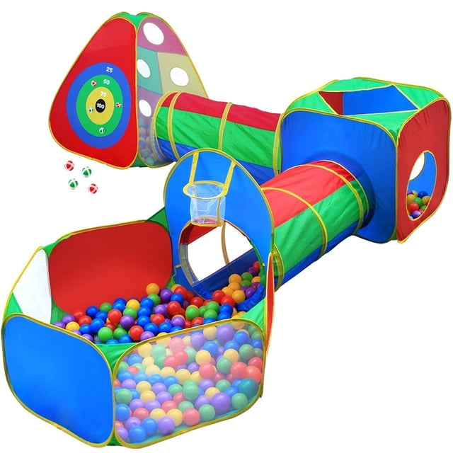 Casa de Juegos para Niños de 5 Pzas, Gimnasio en la Jungla con Carpas Emergentes, Túneles y Piscina de Pelotas de Baloncesto para Niños, Niñas, Niños, Bebés y Niños Pequeños, Uso en Interiores y Exter