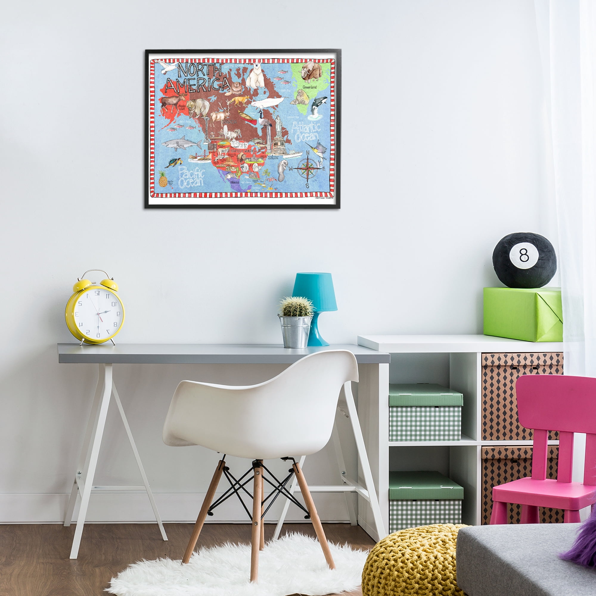 Stupell Industries North America Map Travel & Places Painting Black Framed Art Print Wall Art, 30 x 24