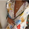 thumbnail image 4 of Conjunto de 2 piezas de camisa de manga larga para mujer, traje elegante con solapa, blusa de un solo pecho, Pantalones estampados, trajes de vacaciones, 4 of 5