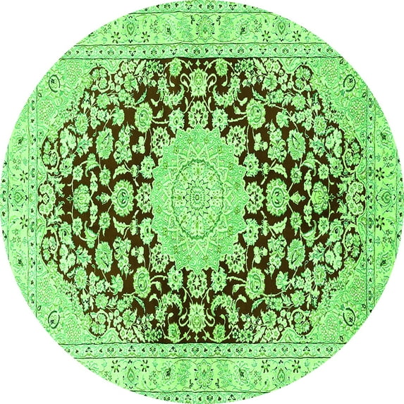 Ahgly Company Indoor Round Medallion Green Traditional Area Rugs, 5' Round
