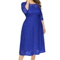 thumbnail image 4 of Jinhomg Womens Elegant Lace Dress Trendy Hollow Out Midi Dresses Plus Size Comfy 2/3 Sleeve Scooped Neckline Cocktail Party Dress Women Blue XXXL, 4 of 6