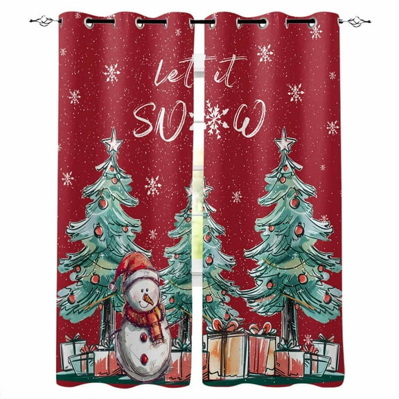 Hokiten Red Christmas Blackout Curtains | Light Blocking Print Window Curtains, Cute Snowman Xmas Tree Snowflake Thermal Insulated Window Drapes for Living Room Kitchen Cafe (2 Panels, 104"W x 72"L)