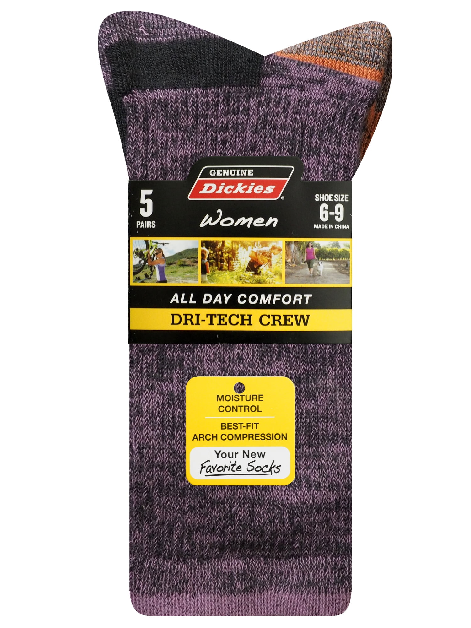 Genuine Dickies Women's Dri-Tech Free Run Crew Socks, 5-Pack
