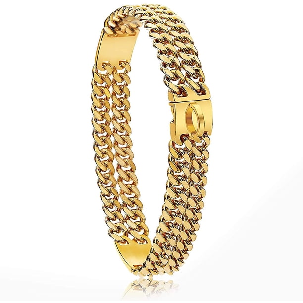 Encanto chapado en oro de 18 quilates, 24 mm de ancho, resistente, resistente, cadena cubana, collar de perro con hebilla de acero, fuerte collar de entrenamiento de perro de metal de acero inoxidable Feliz Sencillez