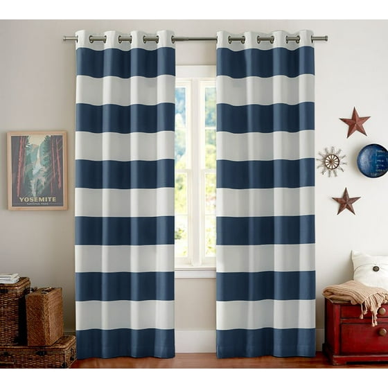 Thermal Insulated Blackout Curtains Striped Pattern Grommet Window
