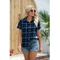 thumbnail image 2 of Women Short Sleeve Button Down Plaid Print Casual Blouses Tops, 2 of 3