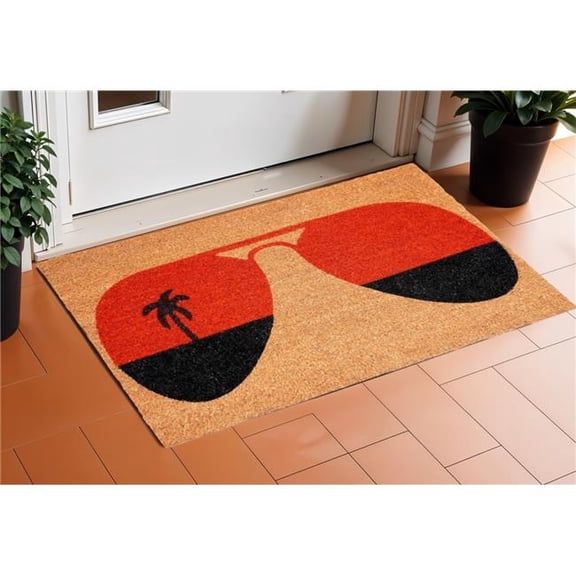HomeRoots 632311 17 x 29 in. Natural & Red Summer Tropical Outdoor Coir Door Mat